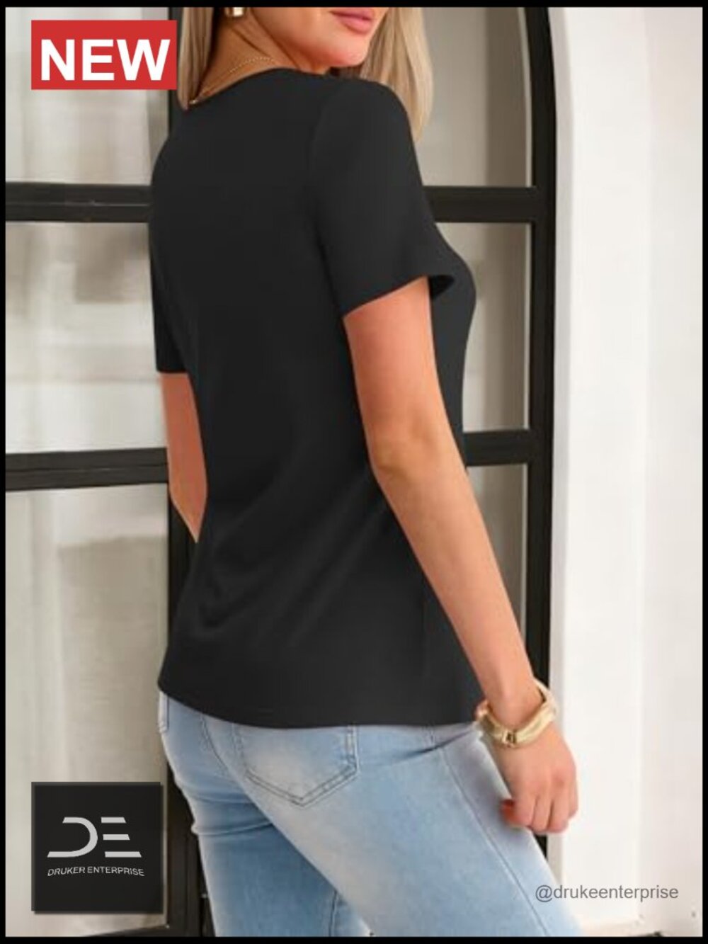 Keyhole Neck Short Sleeve T-Shirt with Regular Fit - Picture 5 of 7